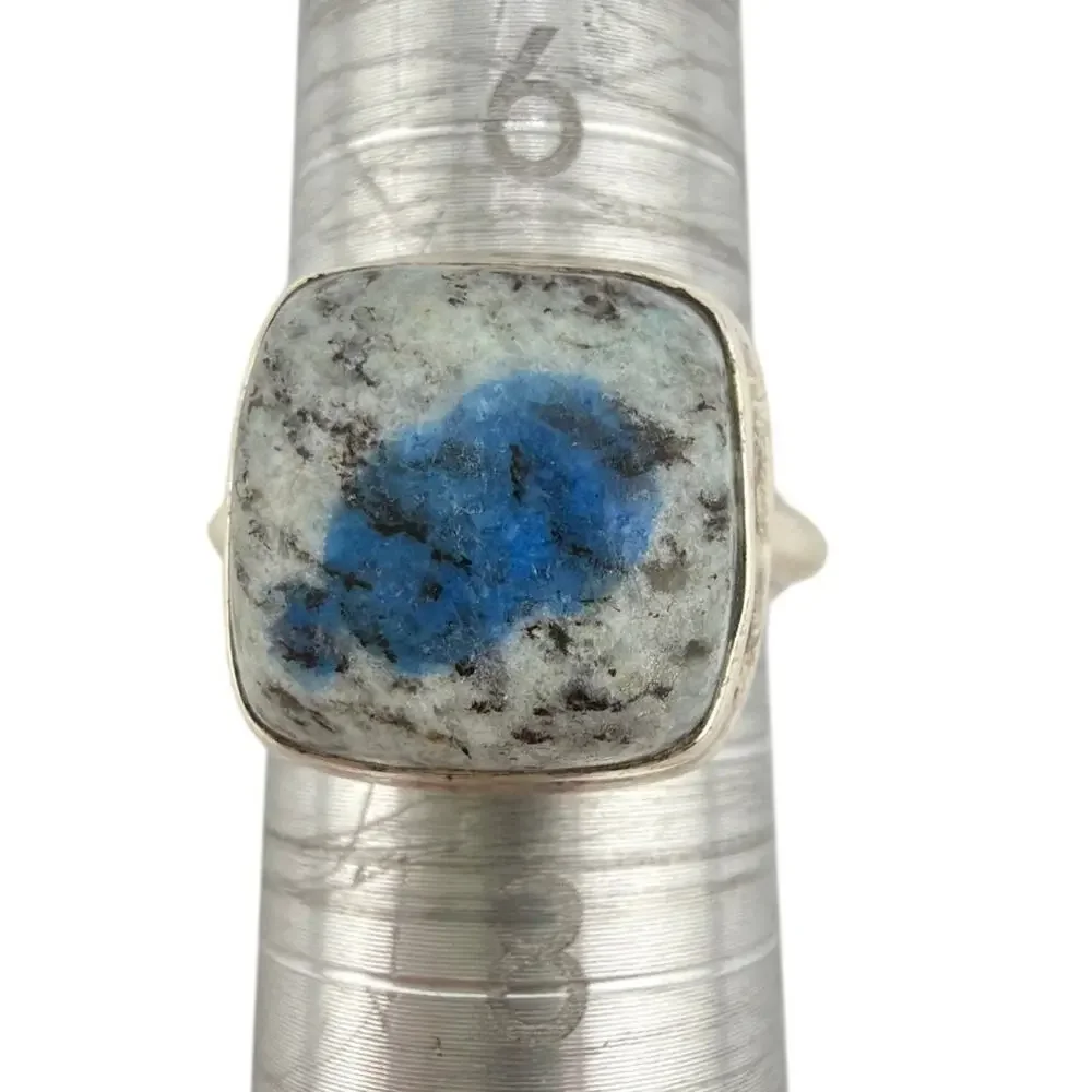 Square K2 Jasper Azurite Granite 925 Sterling Silver Ring Size 6.5